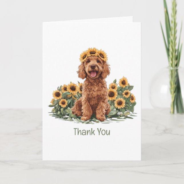 Danke Goldendoodle Dog Sonnenblumenkronen (Vorderseite)