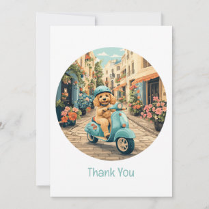 Danke Goldendoodle Hund fährt Roller