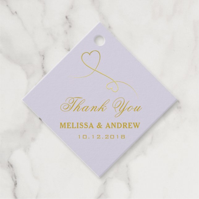 Danke | Goldene Herzen | Elegante Lavender Wedding Geschenkanhänger (Vorderseite)