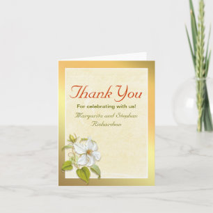 Danke goldenes Design und weiße Blume Karten