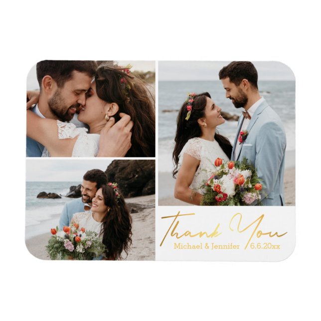 Danke, Goldkalligrafie Hochzeitskollage Foto Magnet (Horizontal)
