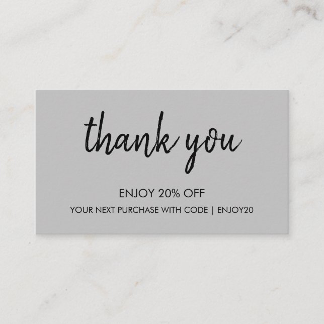 Danke Gray | Moderne Minimalistische Handschrift Rabattkarte (Vorderseite)