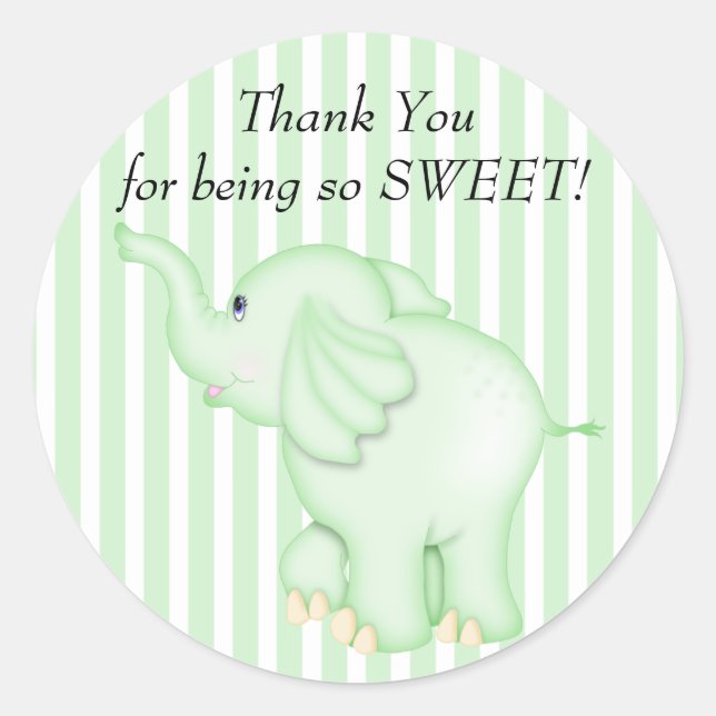 Danke, Green Elephant Baby Dusche Runder Aufkleber (Vorderseite)