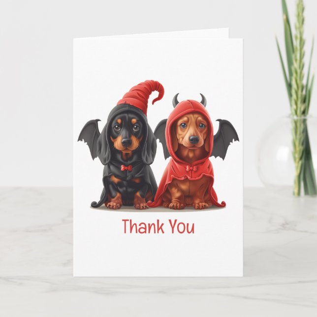 Danke Halloween Dackel Hunde Devil Bat (Vorderseite)