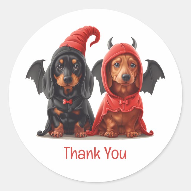 Danke Halloween Dackel Hunde Devil Bat Runder Aufkleber (Vorderseite)