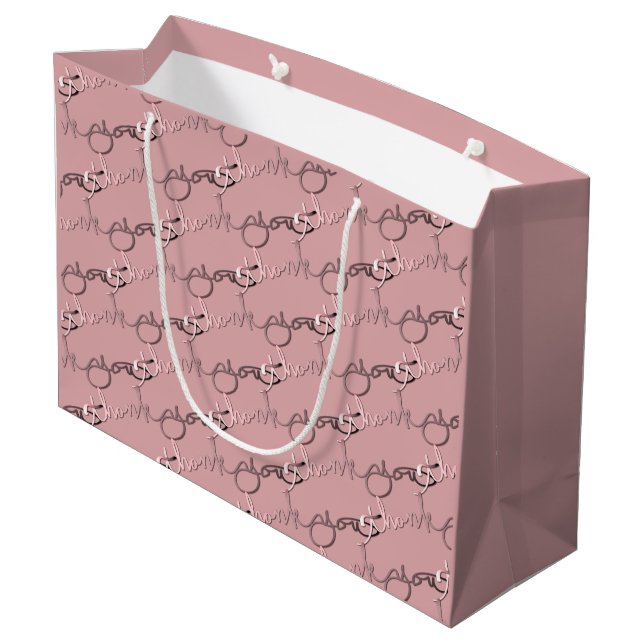 "Danke" Handgeschriebenes Muster in Rosa Große Geschenktüte (Rückseite Schrägansicht)