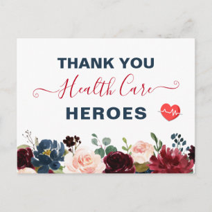 Danke Healthcare Helden Burgund Navy Blumen Postkarte