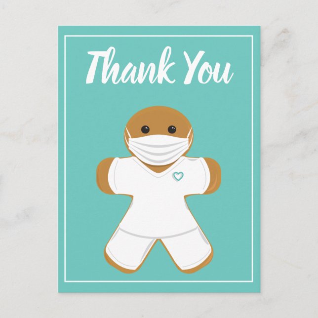 Danke Healthcare White Scrubs Gingerbrew Mann Postkarte (Vorderseite)