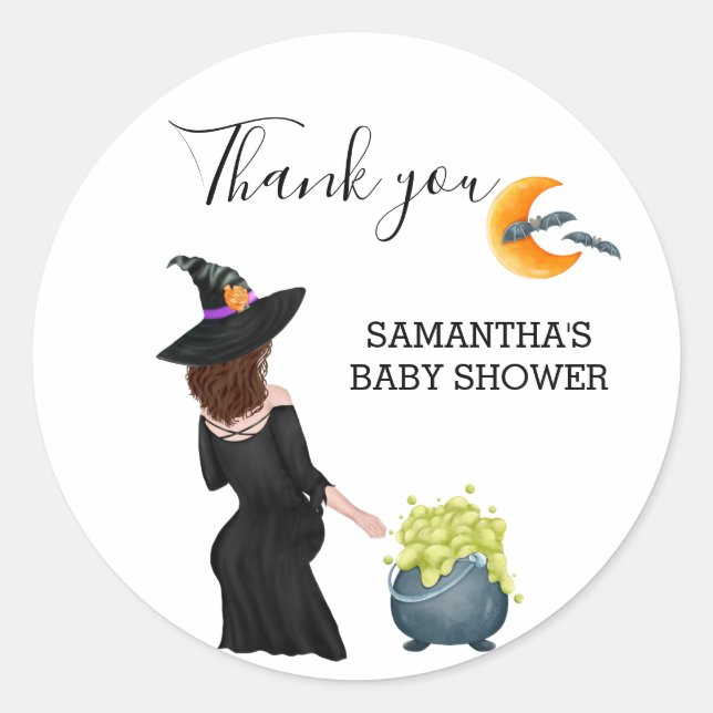 Danke, Hexe Baby Shower Halloween Runder Aufkleber (Vorderseite)