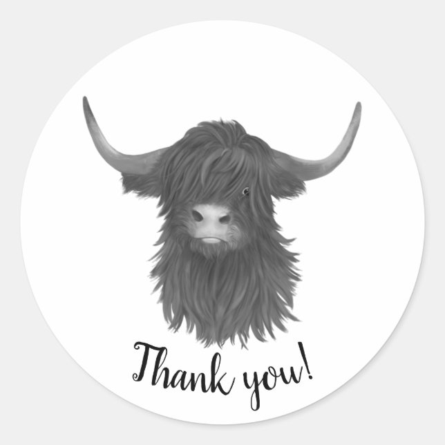 Danke Highland Cow Runder Aufkleber (Vorderseite)