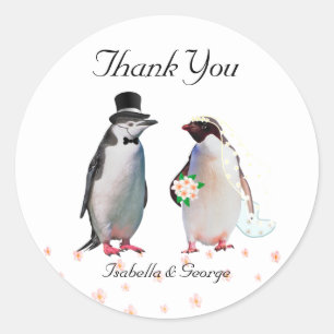 Danke Hochzeit & Pinguin Paar Runder Aufkleber