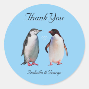 Danke Hochzeit & Pinguin Paar Runder Aufkleber