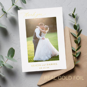 Danke Hochzeitsfoto Gold Schrift weiß Folieneinladung