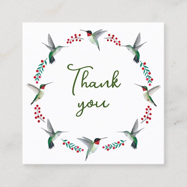 Danke, Hummingbird Wreath Quadratische Visitenkarte (Vorderseite)