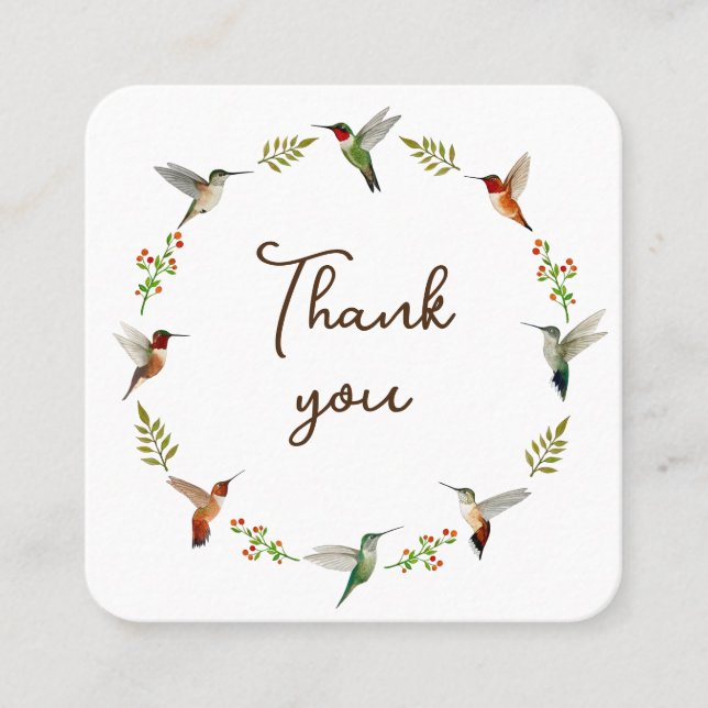 Danke, Hummingbird Wreath Quadratische Visitenkarte (Vorderseite)