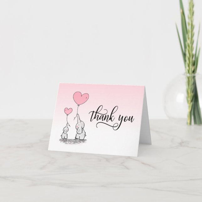 DANKE IHNEN Baby Dusche Elephant Girl Pink | BLANK (Vorderseite)