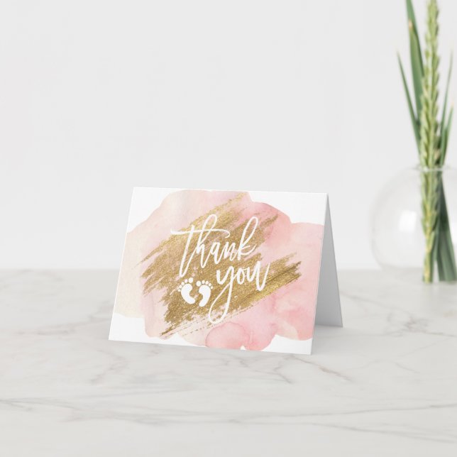 DANKE IHNEN Baby Dusche Pink Gold Wasserfarbe (Vorderseite)