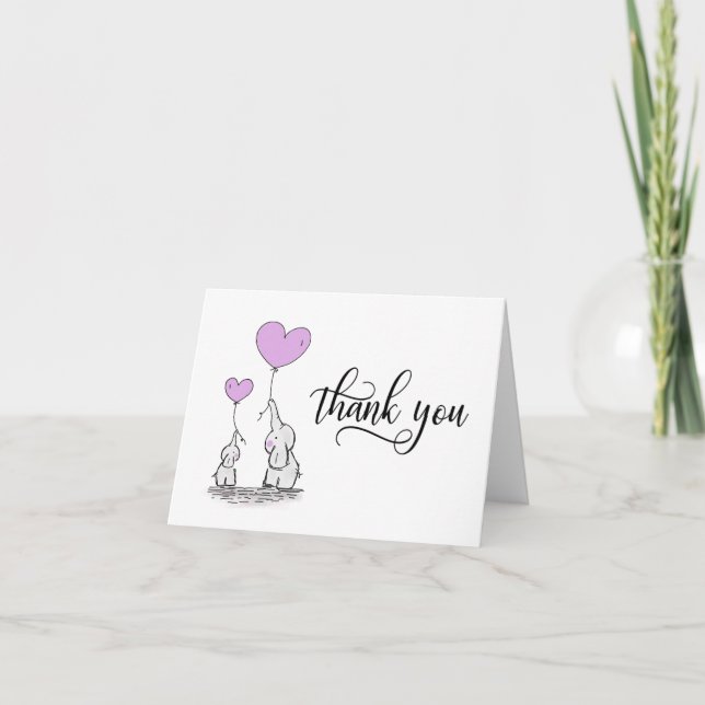DANKE IHNEN Baby Shower Elephant LAVENDER | BLANK (Vorderseite)