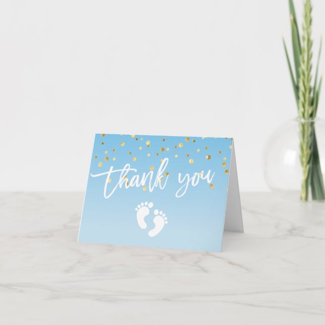 DANKE IHNEN Baby Shower Feet Blue Gold BOY | LEER (Vorderseite)