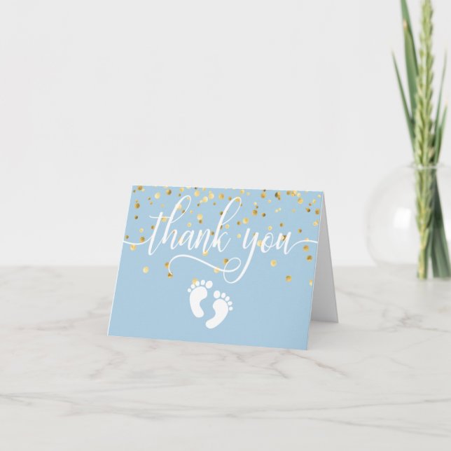 DANKE IHNEN Baby Shower Feet Blue Gold BOY | LEER (Vorderseite)