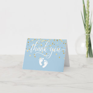 DANKE IHNEN Baby Shower Feet Blue Gold BOY LEER