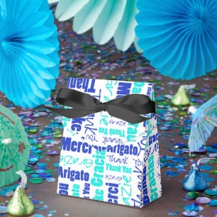 Danke Ihnen Mehrsprachige Wort-Collage Blau Türkis Geschenkschachtel