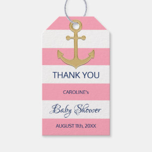 DANKE IHNEN Nautical Navy Blue Pink Girl BABY SHOW Geschenkanhänger