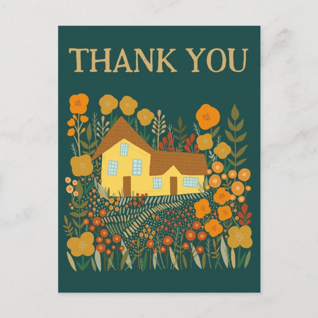 DANKE IHNEN Niedliche Bauernhaus-Blume Postkarte (Vorderseite)