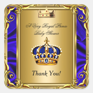 Danke Ihnen Prinz Royalblau Baby Shower Regalgold Quadratischer Aufkleber