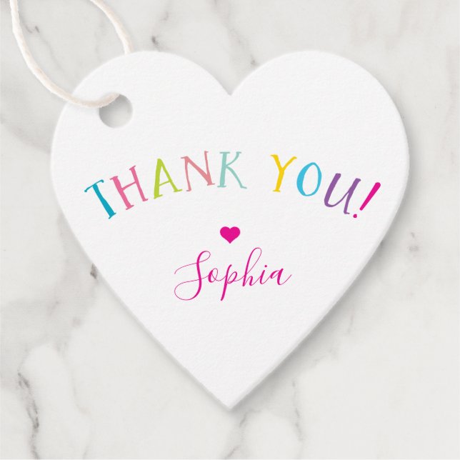 DANKE IHNEN Regenbogenbriefe hübsche, helle Farben Geschenkanhänger (Vorderseite)