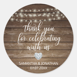 DANKE IHNEN Rustikale String Lights Wood Wedding Runder Aufkleber