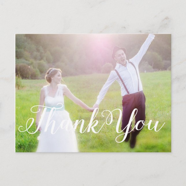 DANKE IHNEN Weiße Typografie FOTO Postcard Hochzei Postkarte (Vorderseite)