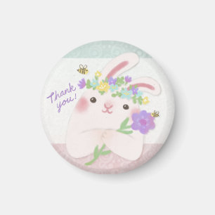 Danke: Illustration einer Hasen mit Blumen Magnet