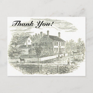 "Danke!" + Illustration eines alten Hauses und Bau Postkarte