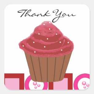 Danke in Roter Samt-Cupcake Quadratischer Aufkleber