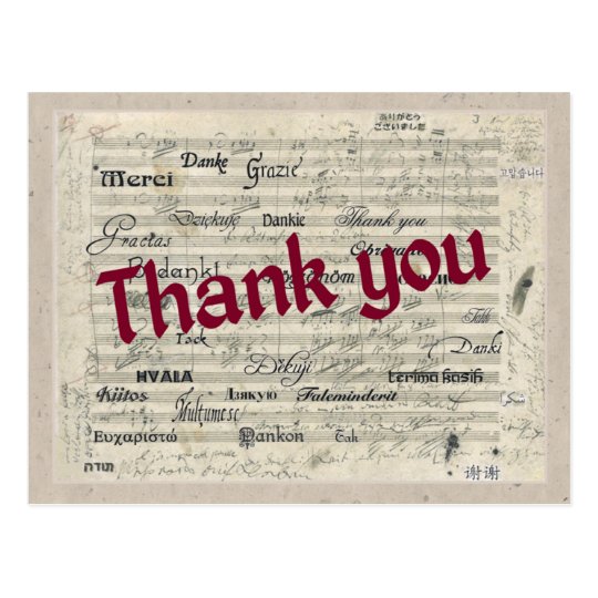 Danke In Vielen Sprachen Auf Beethoven Kerbe Postkarte Zazzle Ch