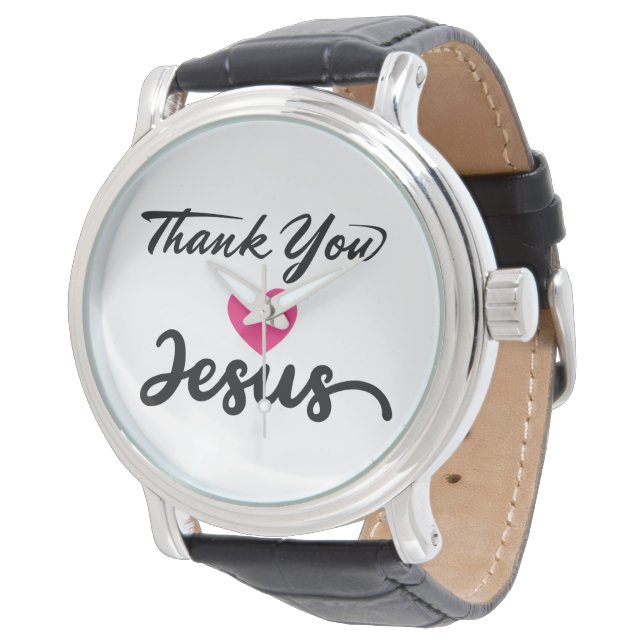 Danke, Jesus | Modernes Christliches Glaubensherz Armbanduhr (Schrägansicht)