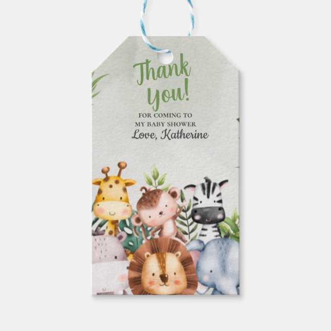 Danke Jungle Safari Animal Baby Dusche Geschenkanhänger (Vorderseite)