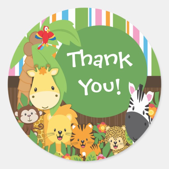 Danke Jungle Safari Baby Animals Sticker (Vorderseite)