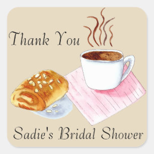 Danke Kaffee Mit Mandelcroissant Dusche Quadratischer Aufkleber