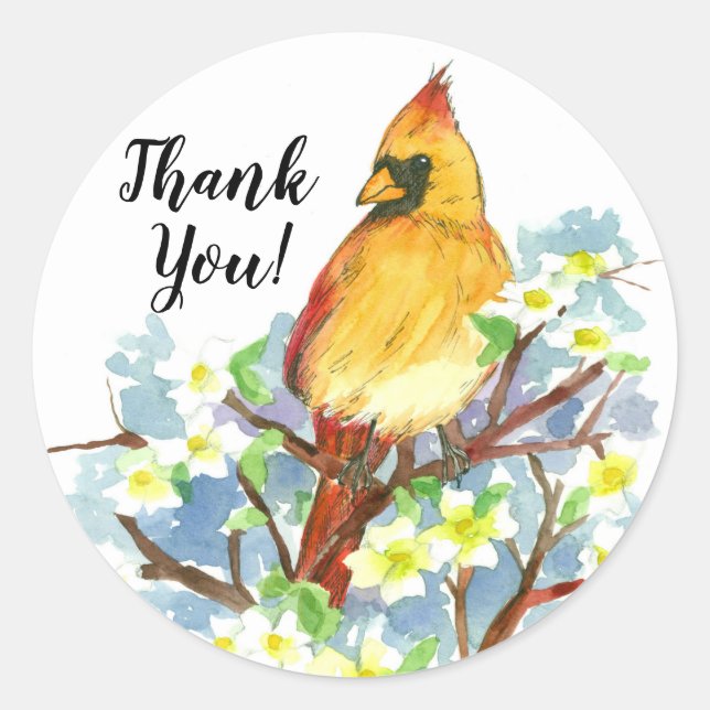 Danke, Kardinal Bird Dogwood Runder Aufkleber (Vorderseite)
