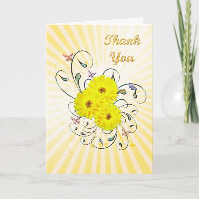 Danke Karte mit gelben Blumen (Vorderseite)