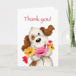 Danke Karte, niedlicher Hund mit einem Haufen Blum Karte