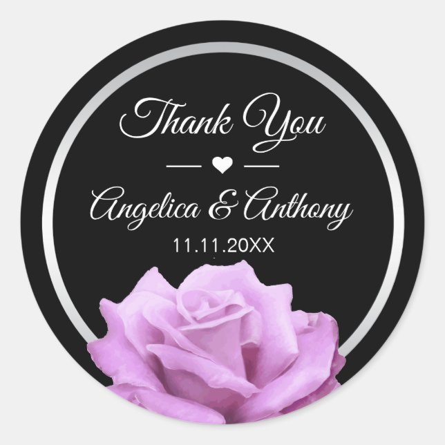 Danke, Lavender Lila Rose Hochzeit Siegel Runder Aufkleber (Vorderseite)