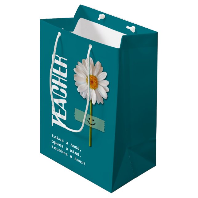 Danke, Lehrer. Lächelnder Daisy-Individuelle Name Mittlere Geschenktüte (Vorderseite Schrägansicht)