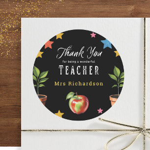 Danke Lehrer Tafel Apfel Personalisiert Runder Aufkleber