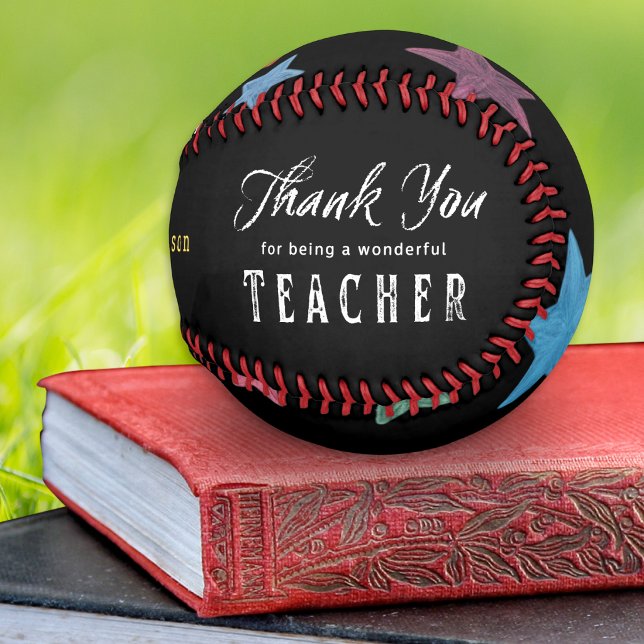 Danke Lehrer Tafel Sterne Personalisiert Baseball (A personalized baseball with "Thank you for being a wonderful teacher" message, stars and apple)