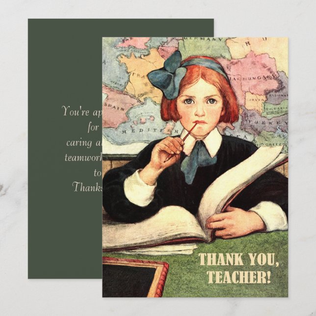 Danke, Lehrer. Vintag Art Flat Card Dankeskarte (Vorne/Hinten)