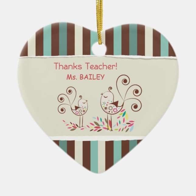 Danke Lehrer, Whimsical Bird Strip Keramik Ornament (Vorne)
