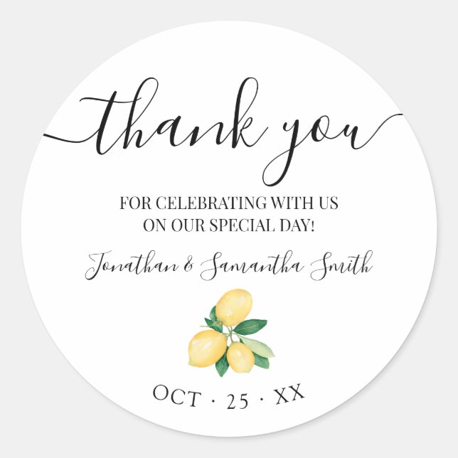 Danke, Lemon Bridal Wedding Runder Aufkleber (Vorderseite)
